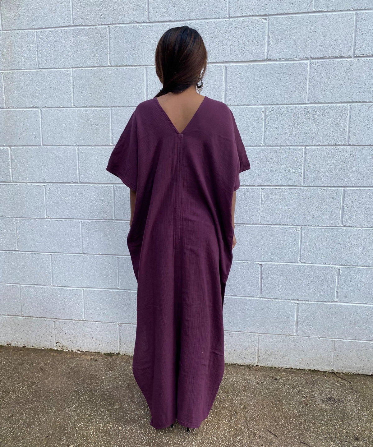 MALA handworks Gloria Double Gauze Cotton Kaftan in Purple Eggplant