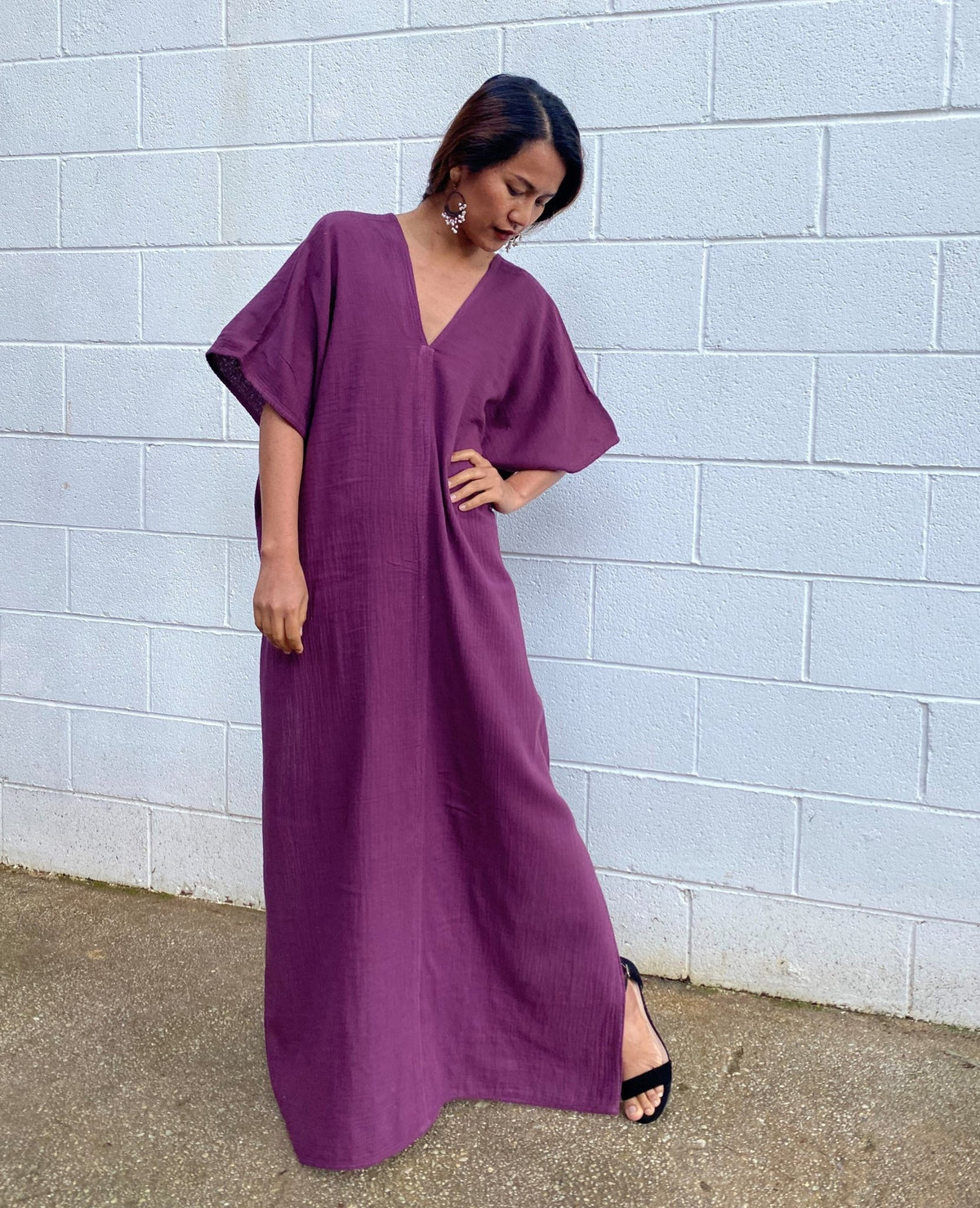 MALA handworks Gloria Double Gauze Cotton Kaftan in Purple Eggplant