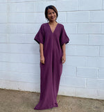 MALA handworks Gloria Double Gauze Cotton Kaftan in Purple Eggplant