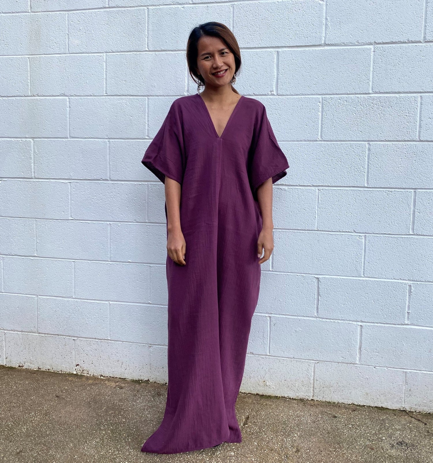 MALA handworks Gloria Double Gauze Cotton Kaftan in Purple Eggplant