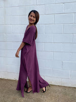 MALA handworks Gloria Double Gauze Cotton Kaftan in Purple Eggplant