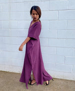 MALA handworks Gloria Double Gauze Cotton Kaftan in Purple Eggplant