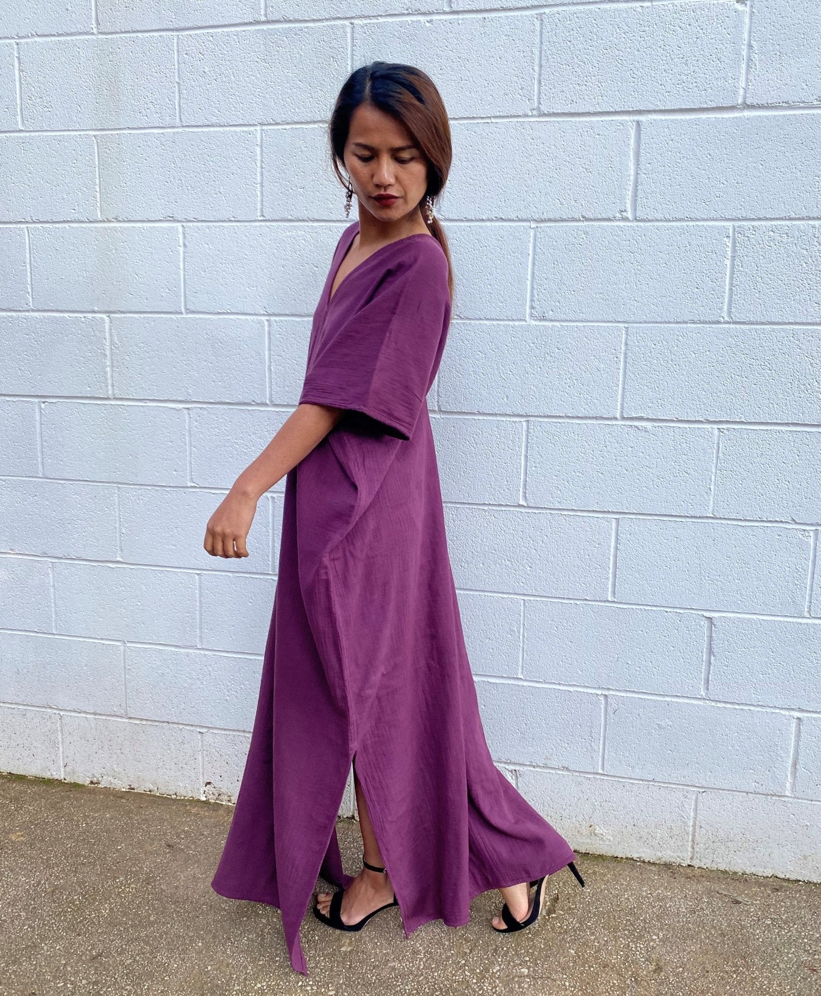 MALA handworks Gloria Double Gauze Cotton Kaftan in Purple Eggplant