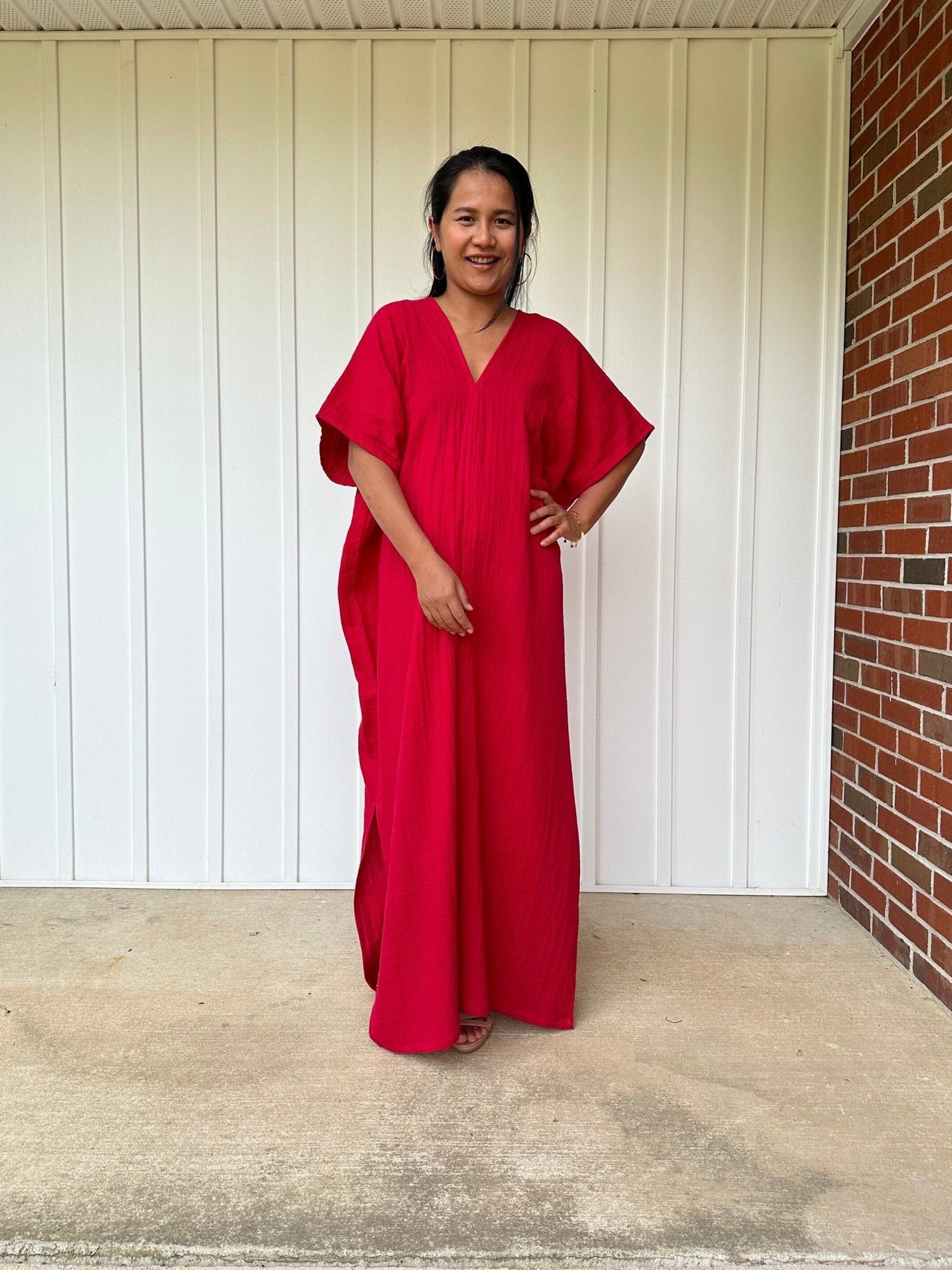 MALA handworks  Gloria Double Gauze Cotton Kaftan in Rose Red