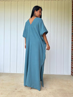 Mala Handworks Gloria Double Gauze Cotton Kaftan in Teal Blue