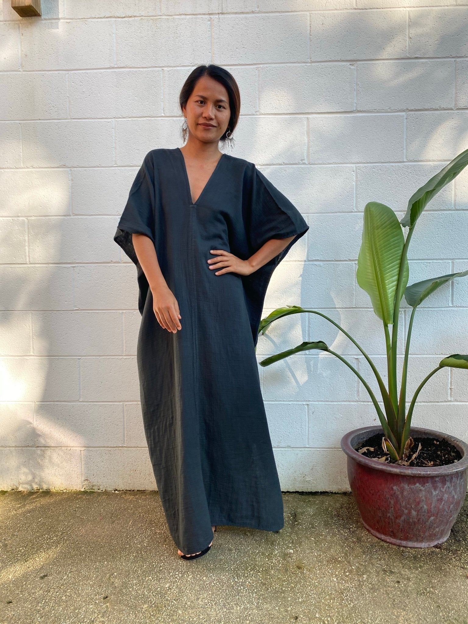 MALA handworks Grace Double Gauze Cotton Kaftan in Black