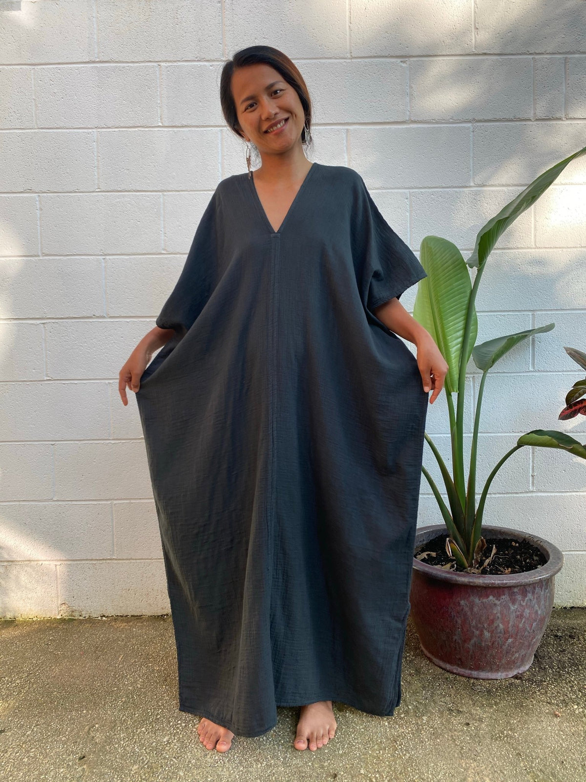 MALA handworks Grace Double Gauze Cotton Kaftan in Black