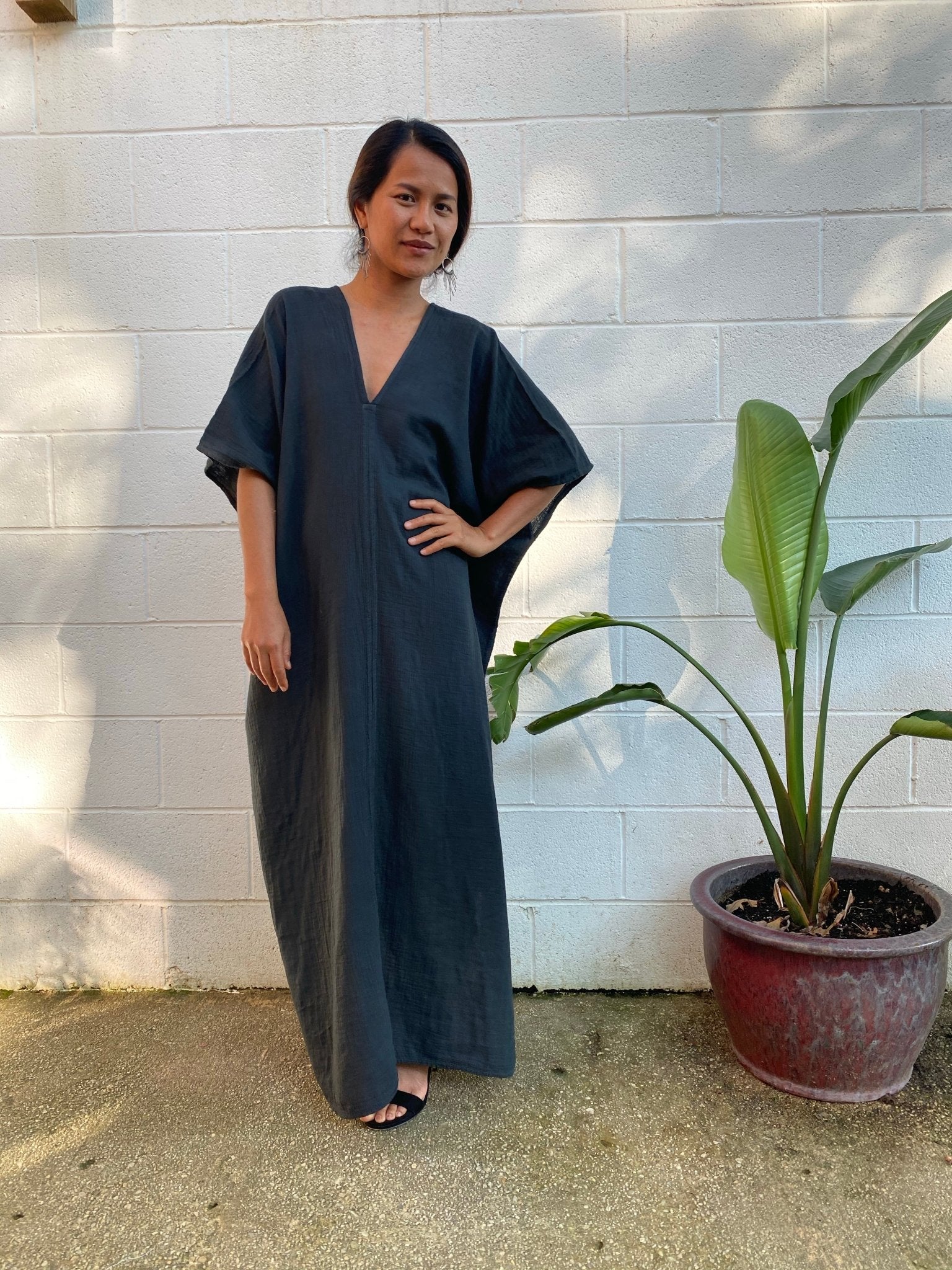 MALA handworks Grace Double Gauze Cotton Kaftan in Black