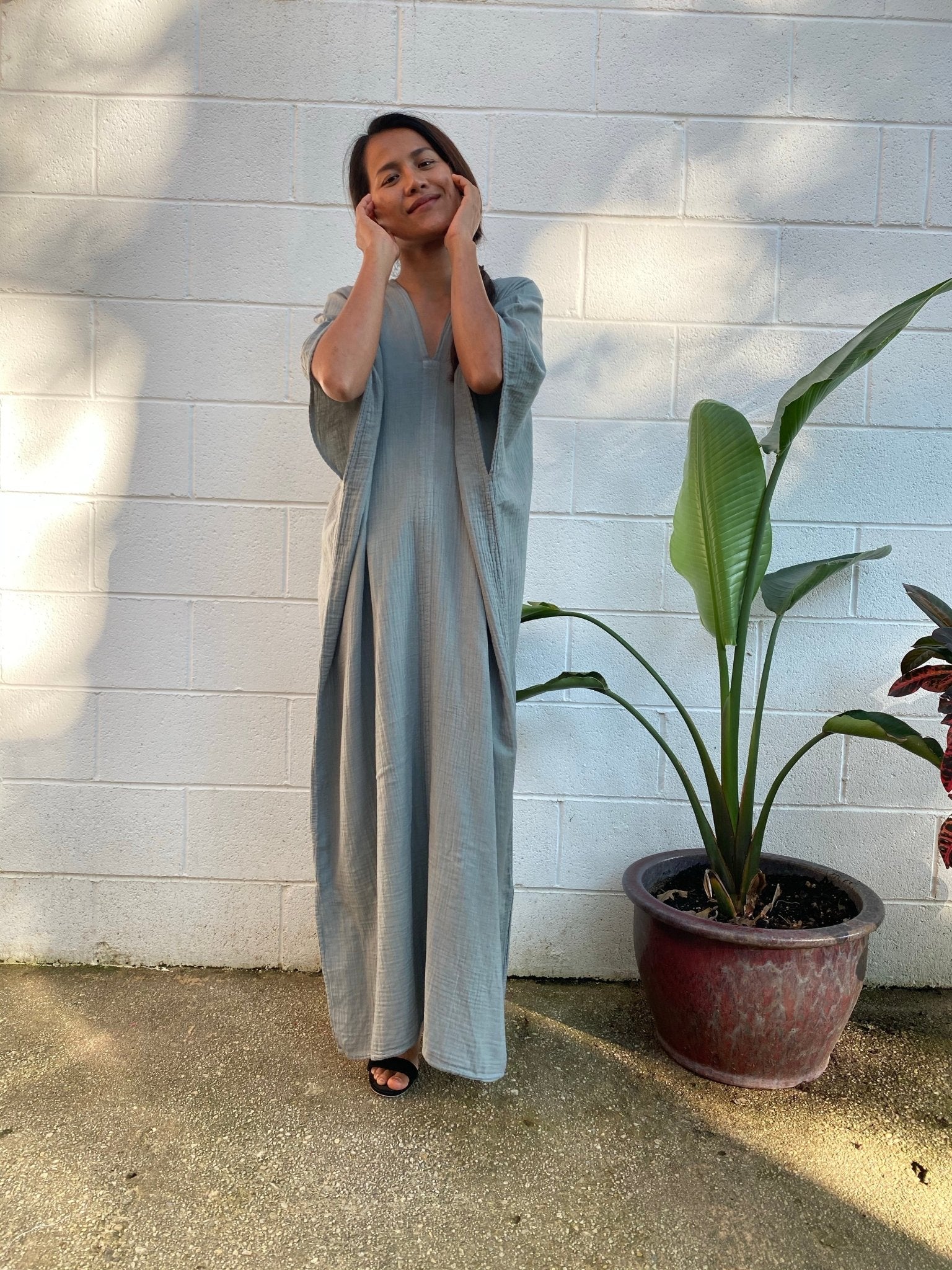MALA handworks Grace Double Gauze Cotton Kaftan in Green Sage