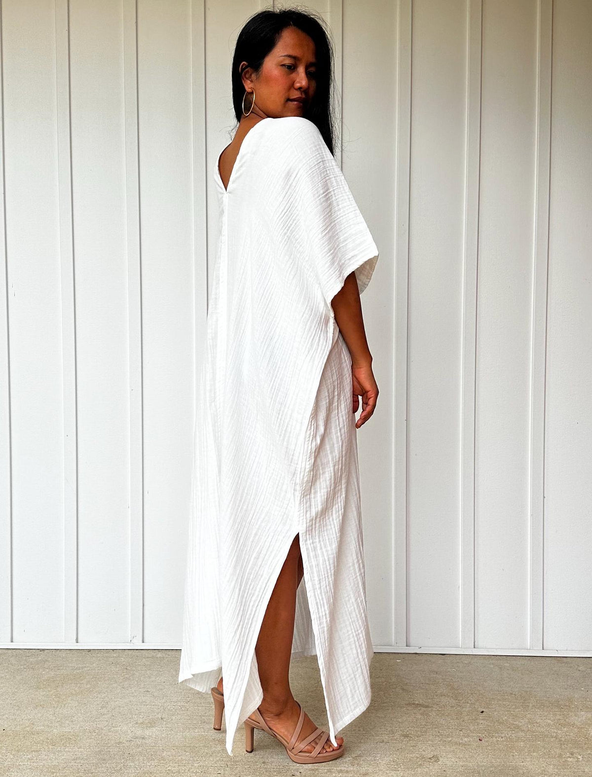 Grace Double Gauze Cotton Kaftan in Off White - Mala Handworks