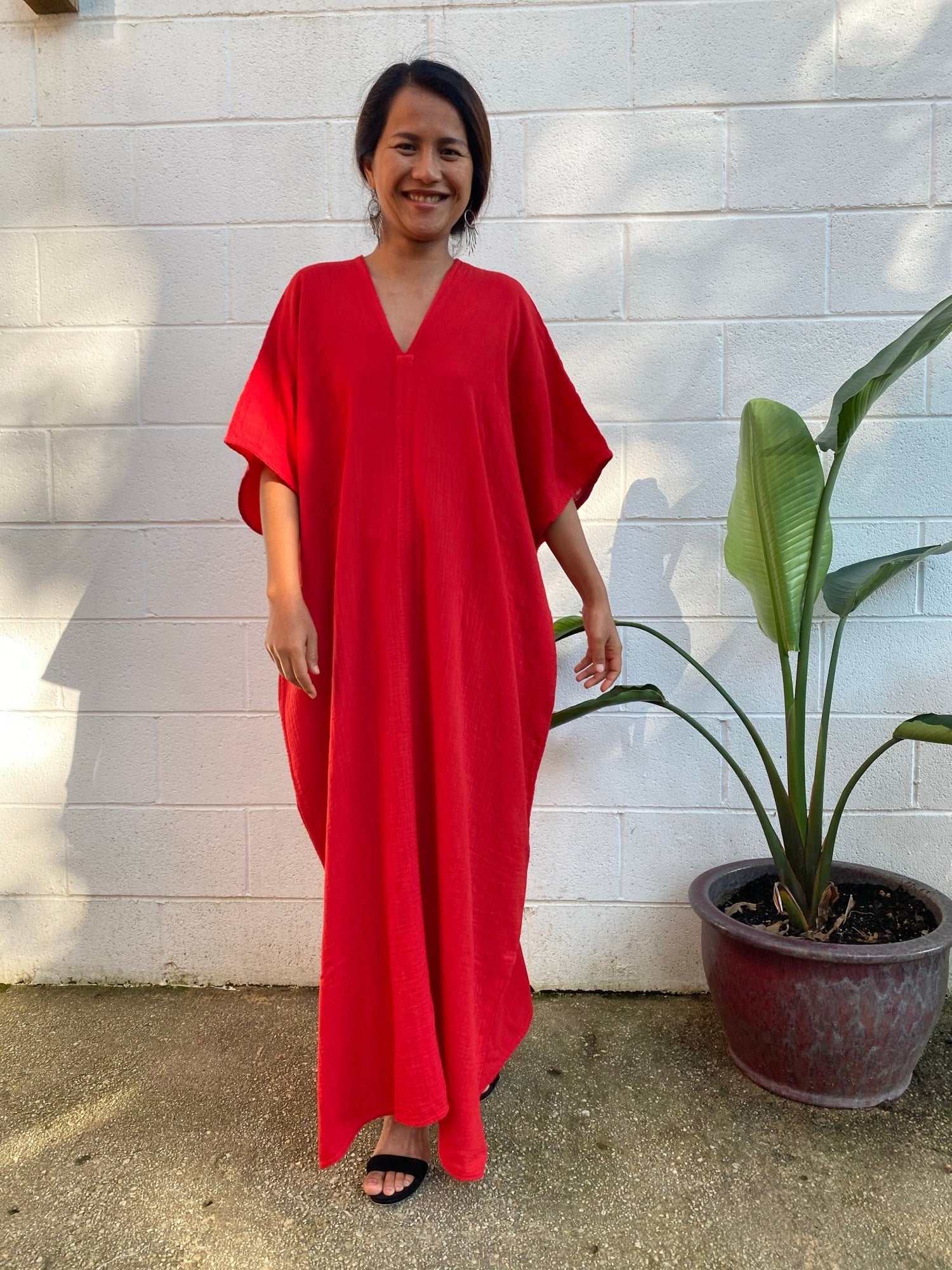 MALA handworks Grace Double Gauze Cotton Kaftan in Red