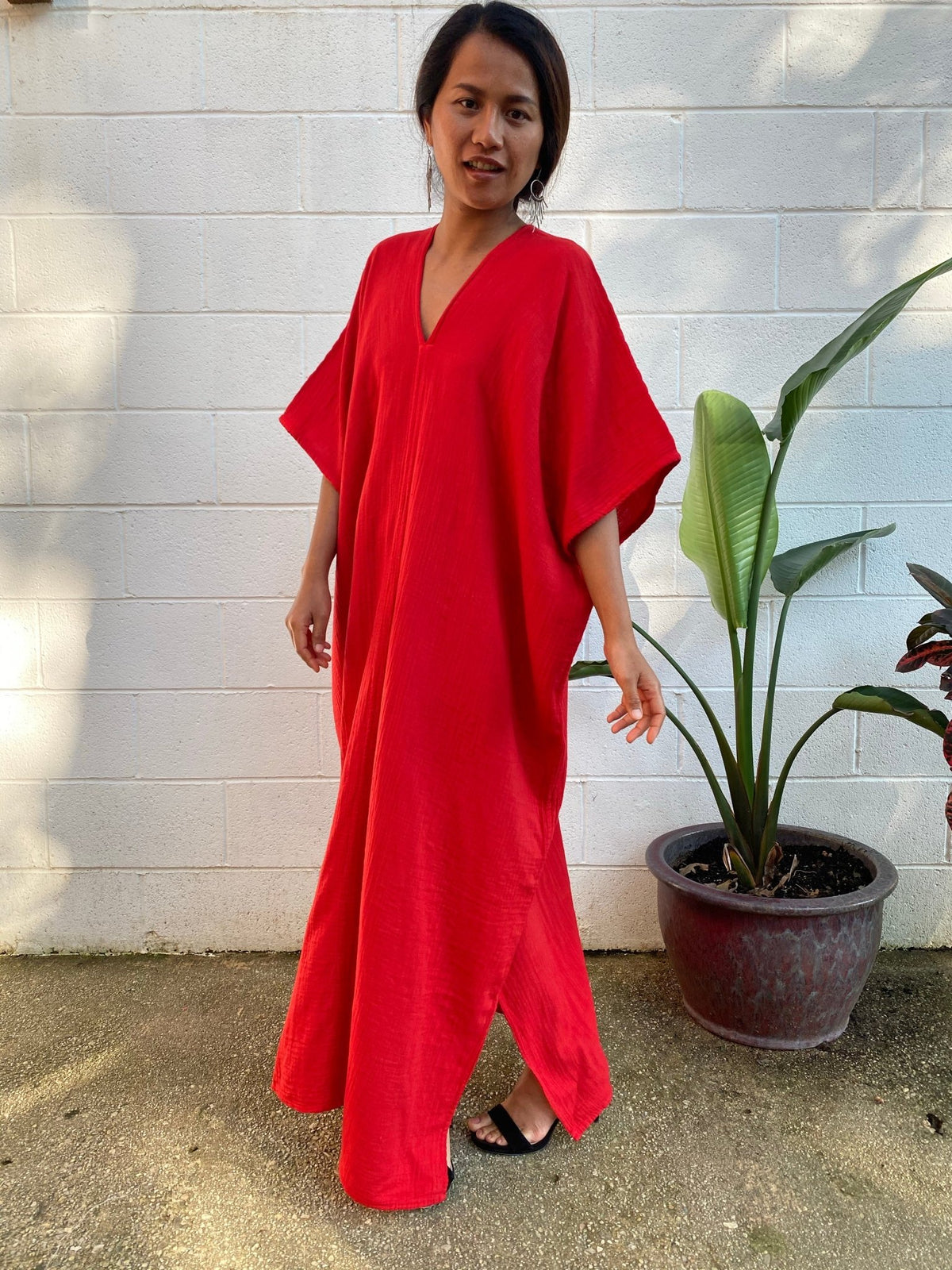 MALA handworks Grace Double Gauze Cotton Kaftan in Red