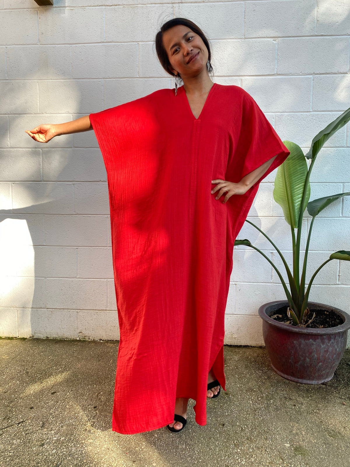 MALA handworks Grace Double Gauze Cotton Kaftan in Red