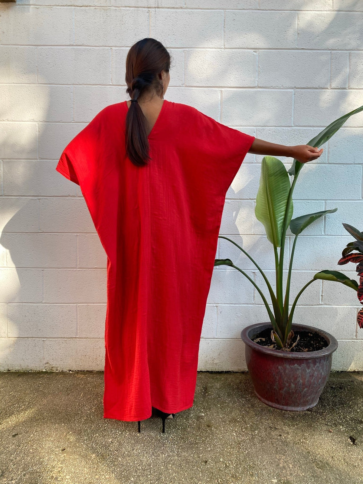 MALA handworks Grace Double Gauze Cotton Kaftan in Red