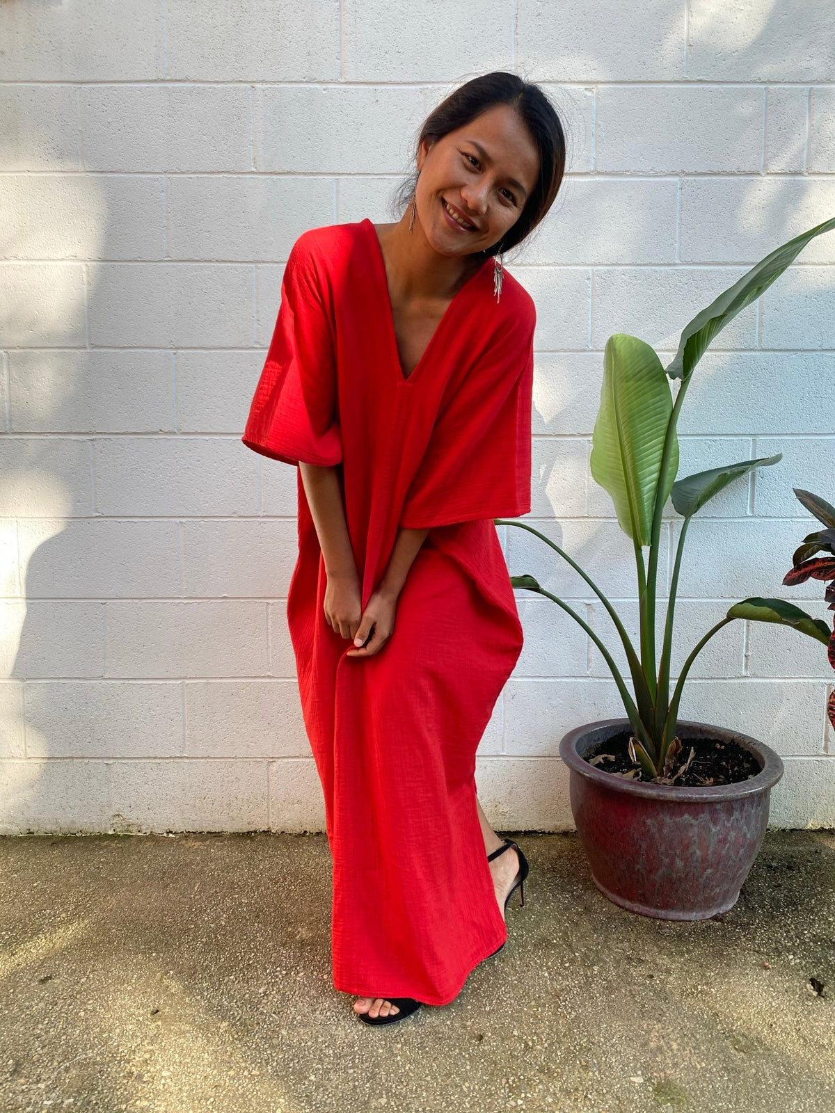 MALA handworks Grace Double Gauze Cotton Kaftan in Red