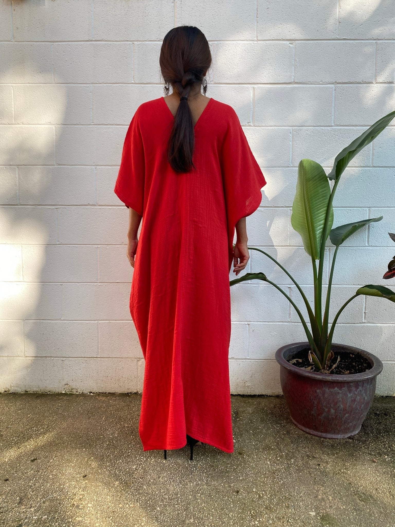 MALA handworks Grace Double Gauze Cotton Kaftan in Red