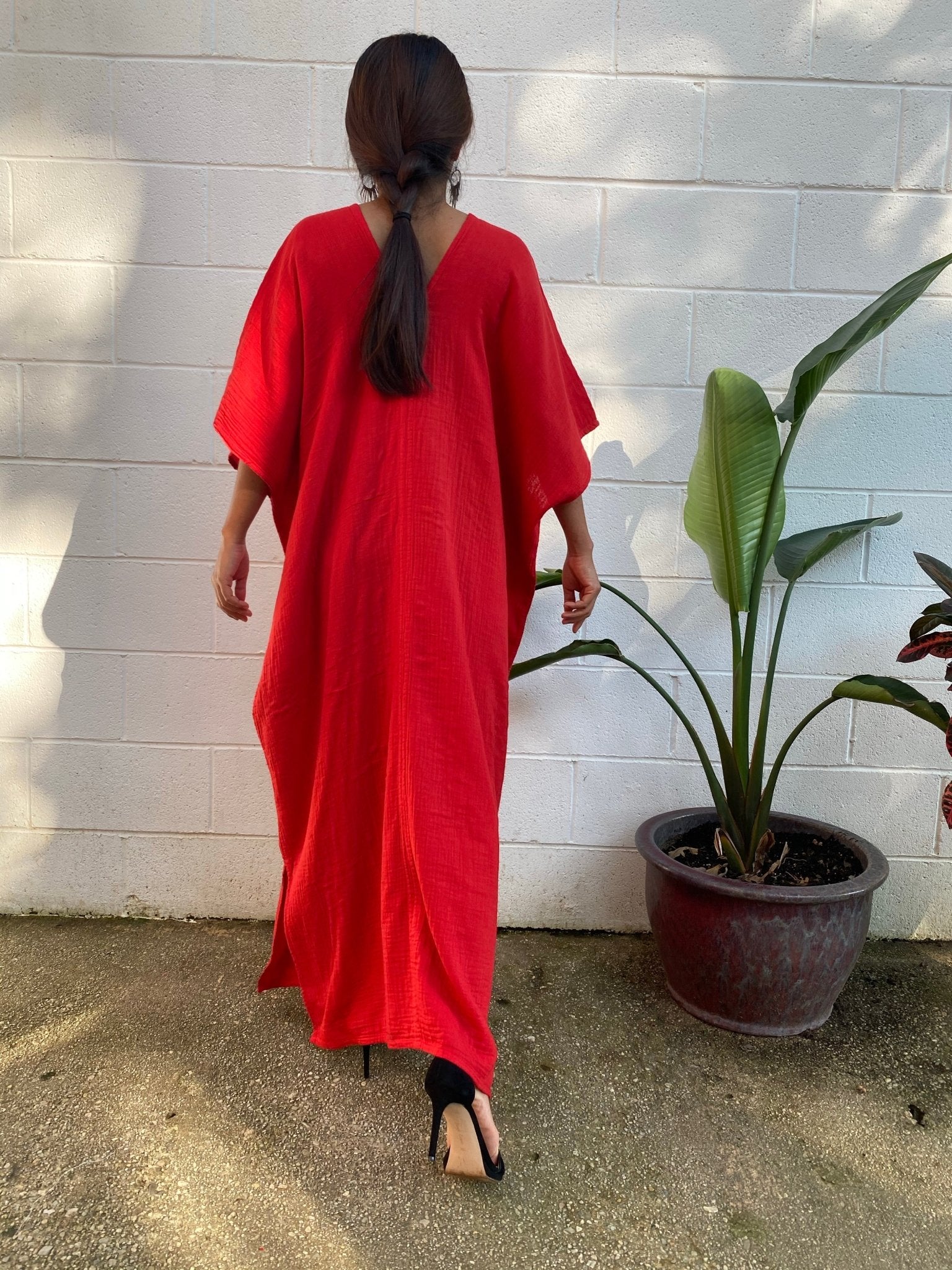 MALA handworks Grace Double Gauze Cotton Kaftan in Red
