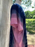 MALA handworks  Ikat Hand Woven Pattern Kaftan in Gray with White and Light Pink