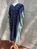 MALA handworks  Ikat Hand Woven Pattern Kaftan in Indigo Blue with Light Blue and White
