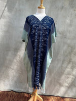 MALA handworks  Ikat Hand Woven Pattern Kaftan in Indigo Blue with Light Blue and White