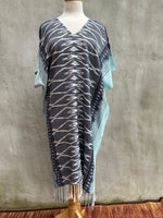 MALA handworks  Ikat Hand Woven Pattern Kaftan in Indigo Blue with Light Blue and White