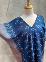 MALA handworks  Ikat Hand Woven Pattern Kaftan in Indigo Blue with Light Pink and White