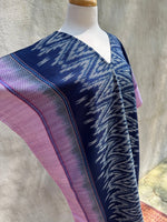 MALA handworks  Ikat Hand Woven Pattern Kaftan in Indigo Blue with Light Purple and White