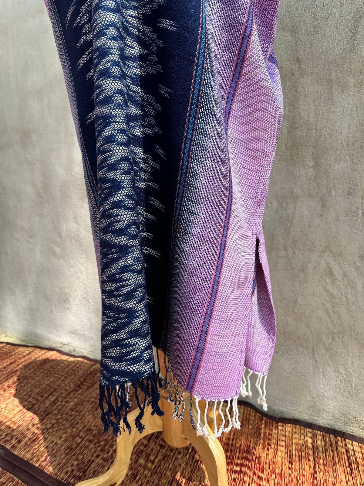 MALA handworks  Ikat Hand Woven Pattern Kaftan in Indigo Blue with Light Purple and White