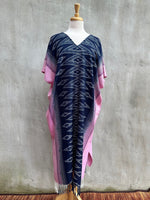 MALA handworks  Ikat Hand Woven Pattern Kaftan in Indigo Blue with Pink and White