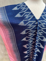 MALA handworks  Ikat Hand Woven Pattern Kaftan in Indigo Blue with Pink and White