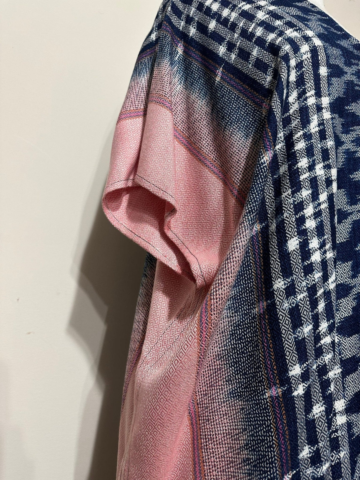 MALA handworks  Ikat Hand Woven Pattern Kaftan in Indigo Blue with White and Organic Dye