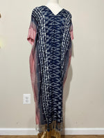 MALA handworks  Ikat Hand Woven Pattern Kaftan in Indigo Blue with White and Organic Dye
