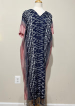 MALA handworks  Ikat Hand Woven Pattern Kaftan in Indigo Blue with White and Organic Dye