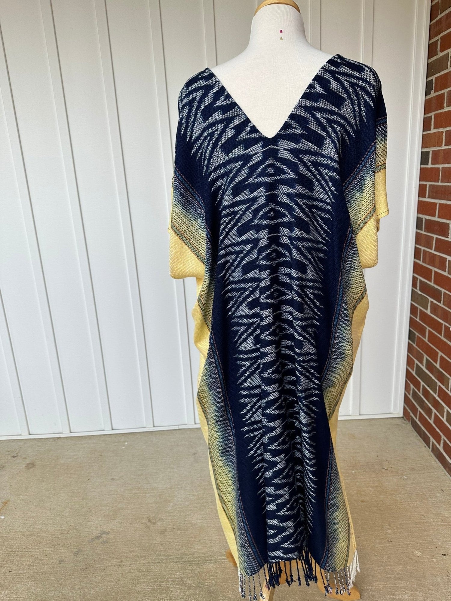 MALA handworks  Ikat Hand Woven Pattern Kaftan in Indigo Blue with White and Organic Dye