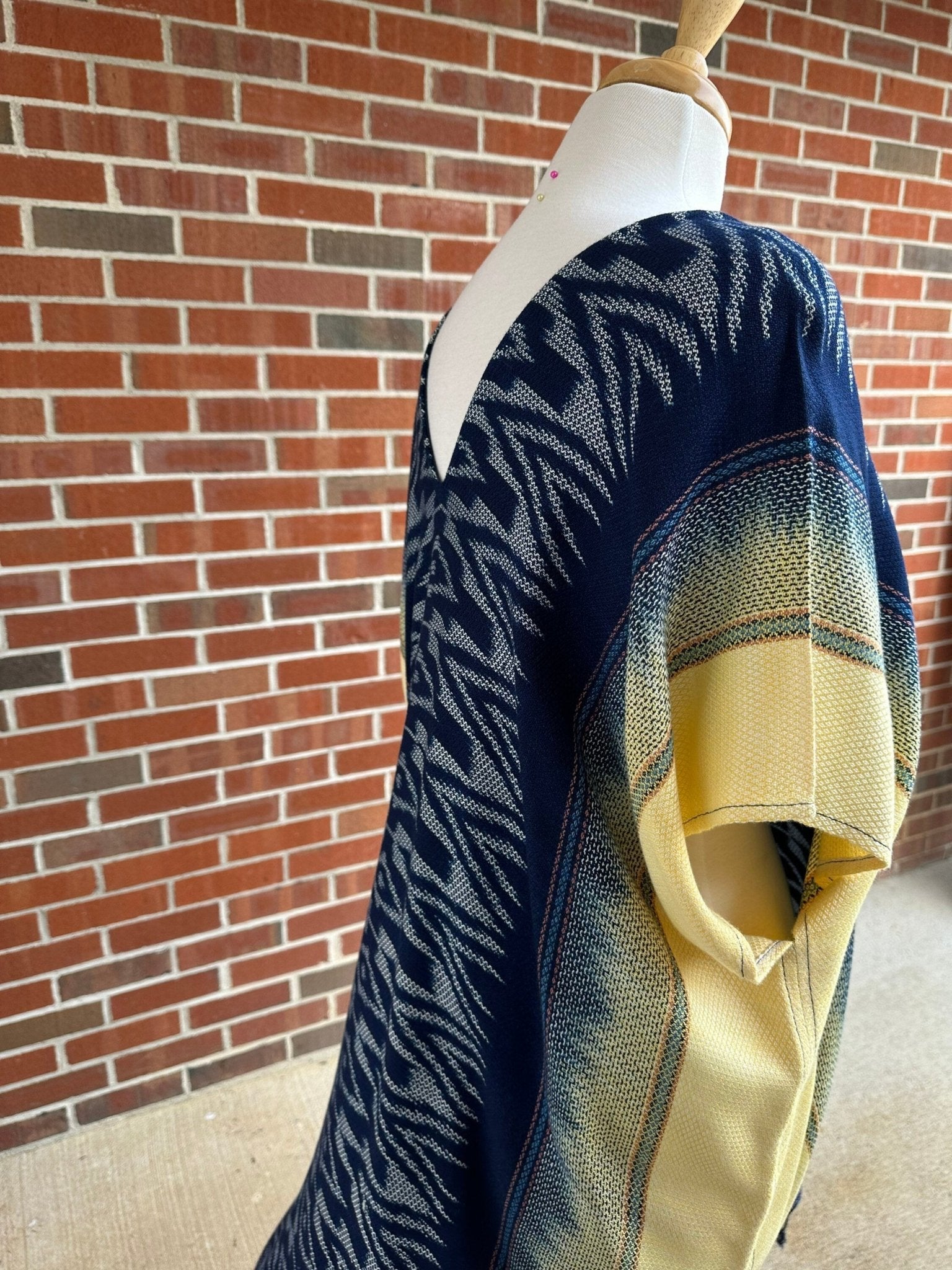 MALA handworks  Ikat Hand Woven Pattern Kaftan in Indigo Blue with White and Organic Dye