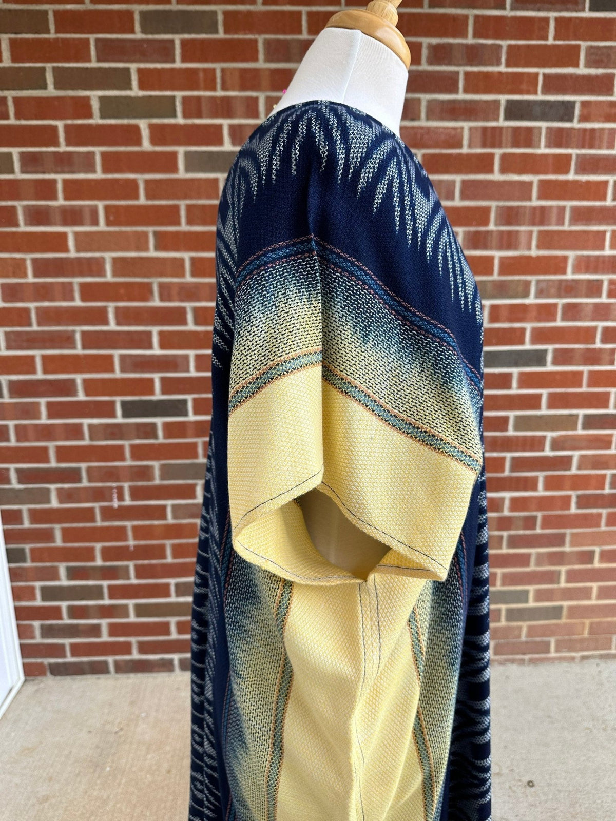 MALA handworks  Ikat Hand Woven Pattern Kaftan in Indigo Blue with White and Organic Dye