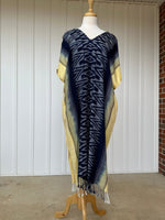 MALA handworks  Ikat Hand Woven Pattern Kaftan in Indigo Blue with White and Organic Dye