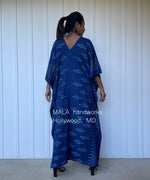 MALA handworks  Ikat Hand Woven Pattern Kaftan in Indigo Blue with White and Organic Dye