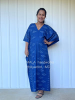 MALA handworks  Ikat Hand Woven Pattern Kaftan in Indigo Blue with White and Organic Dye