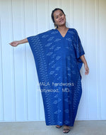 MALA handworks  Ikat Hand Woven Pattern Kaftan in Indigo Blue with White and Organic Dye