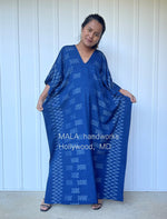 MALA handworks  Ikat Hand Woven Pattern Kaftan in Indigo Blue with White and Organic Dye