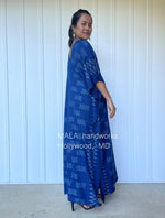 MALA handworks  Ikat Hand Woven Pattern Kaftan in Indigo Blue with White and Organic Dye