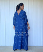 MALA handworks  Ikat Hand Woven Pattern Kaftan in Indigo Blue with White and Organic Dye