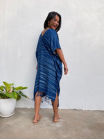 MALA handworks  Ikat Hand Woven Pattern Kaftan in Indigo Blue with White and Organic Dye