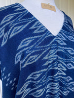 MALA handworks  Ikat Hand Woven Pattern Kaftan in Indigo Blue with White and Organic Dye