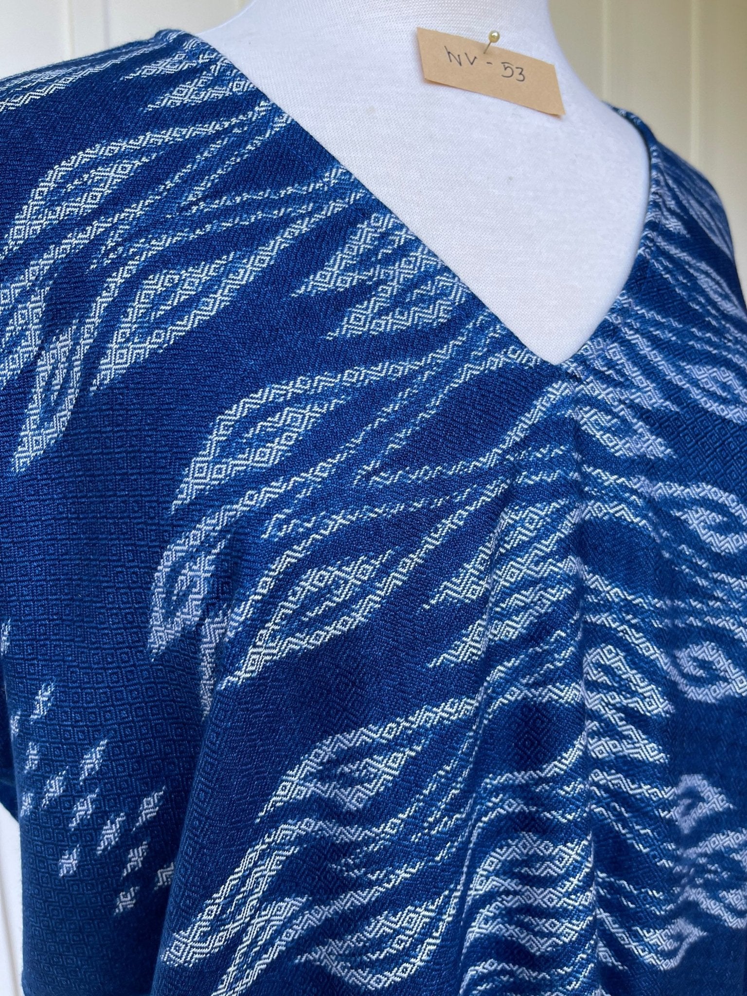 MALA handworks  Ikat Hand Woven Pattern Kaftan in Indigo Blue with White and Organic Dye