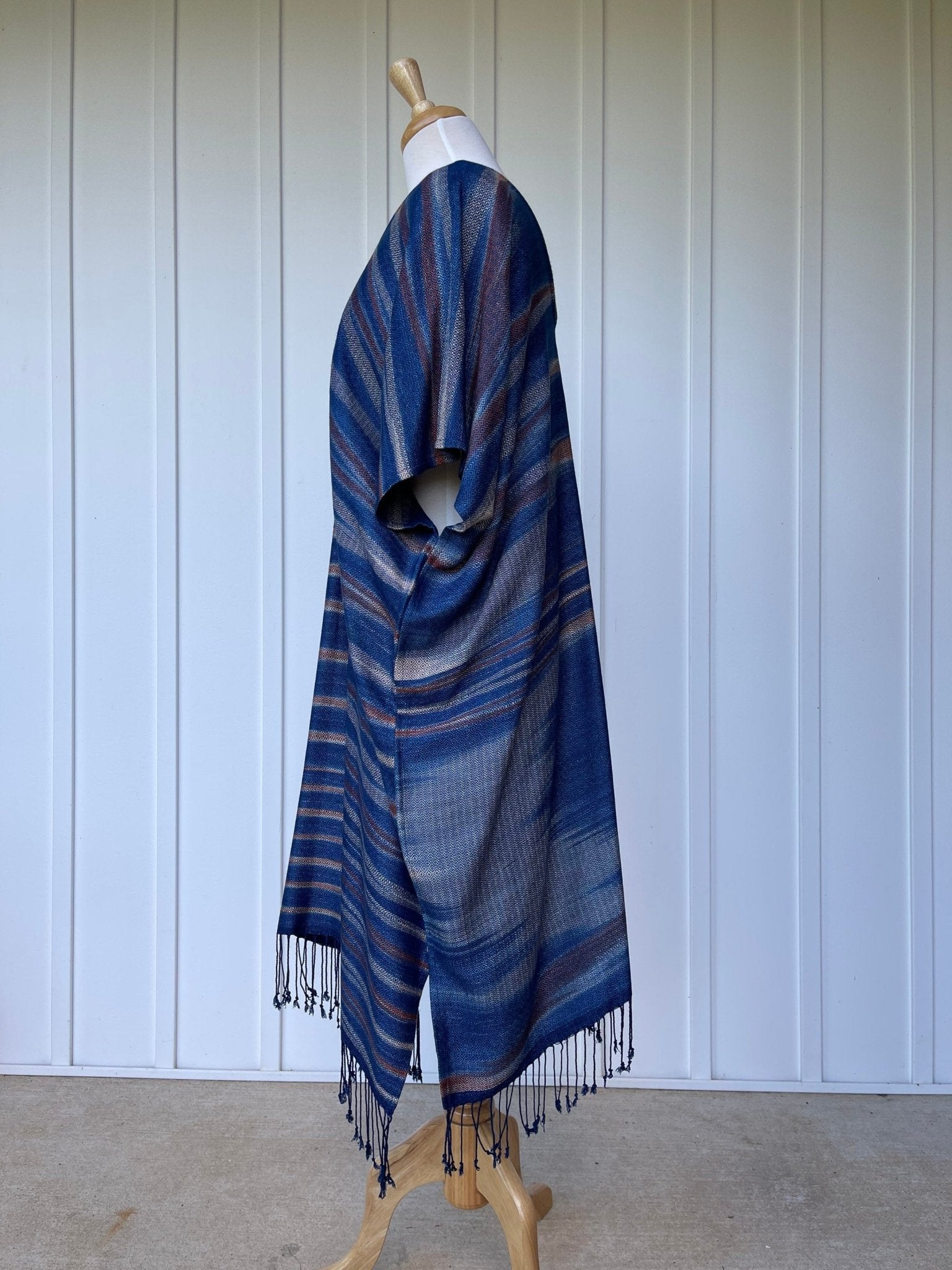 MALA handworks  Ikat Hand Woven Pattern Kaftan in Indigo Blue with White and Organic Dye