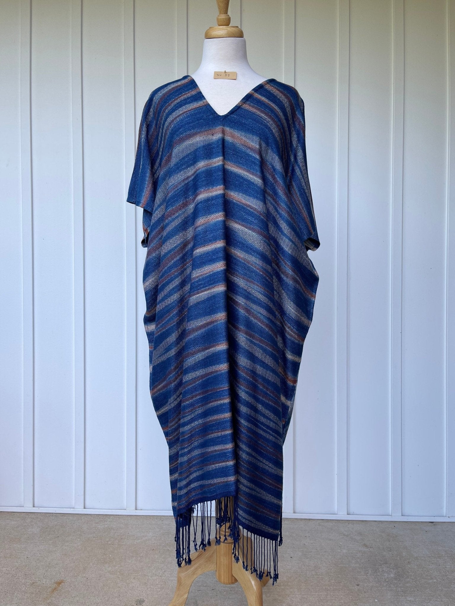 MALA handworks  Ikat Hand Woven Pattern Kaftan in Indigo Blue with White and Organic Dye