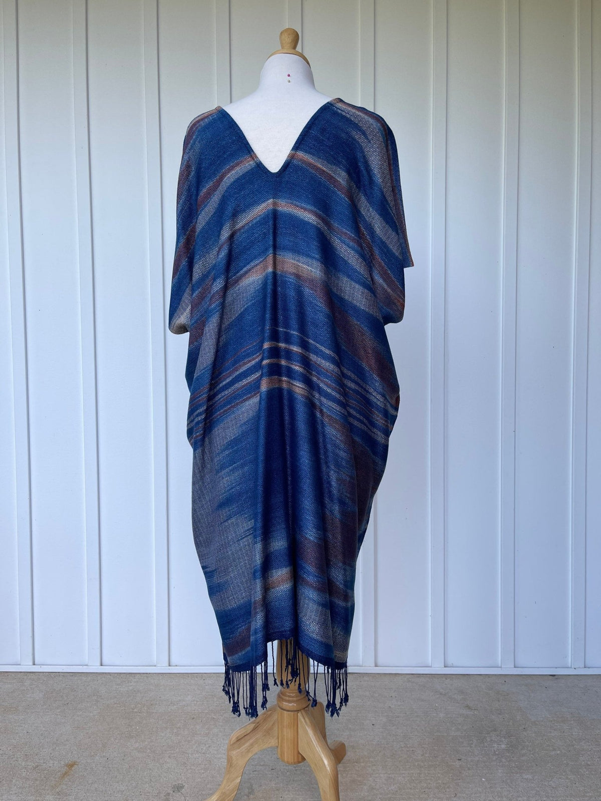 MALA handworks  Ikat Hand Woven Pattern Kaftan in Indigo Blue with White and Organic Dye