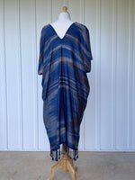 MALA handworks  Ikat Hand Woven Pattern Kaftan in Indigo Blue with White and Organic Dye